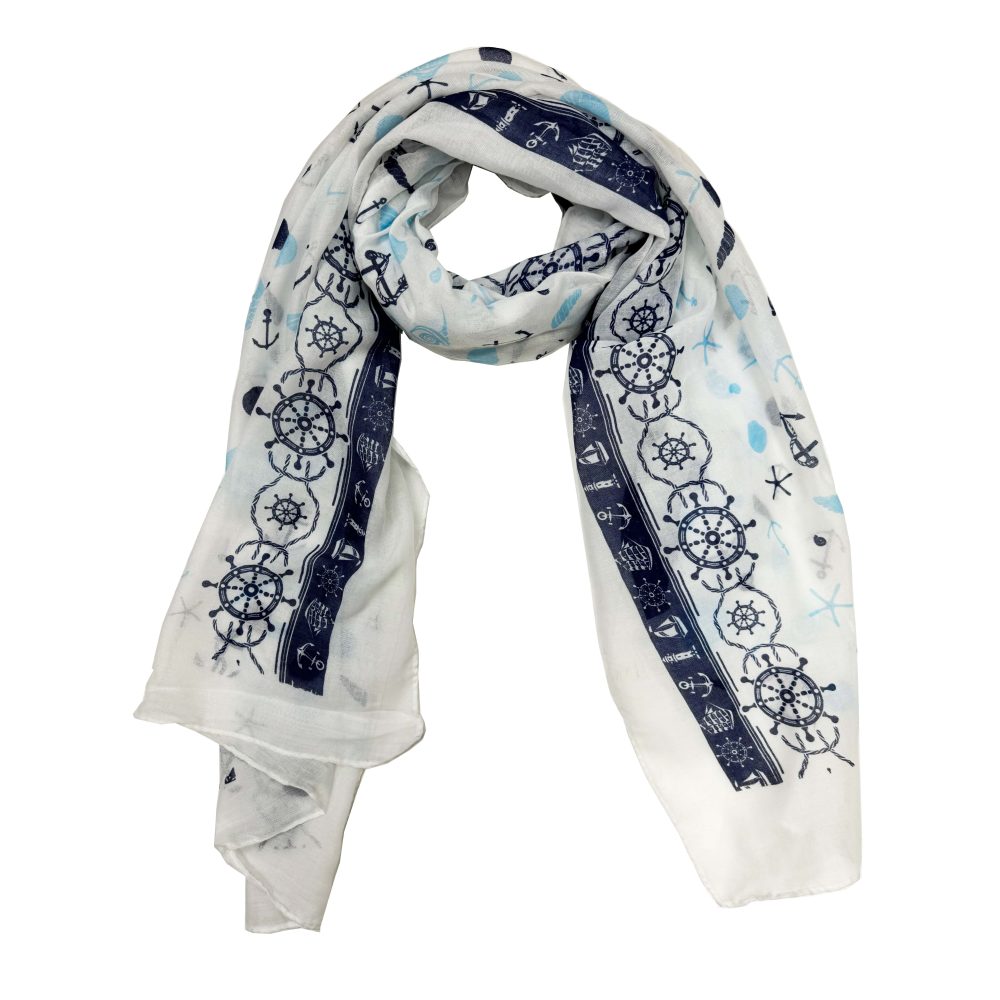 Zac's Alter Ego - Tricolour Nautical Print Sjaal - Wit